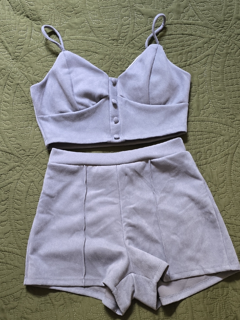 Blur Suede-Look Two-Piece Crop Top & High-Waist Shorts Set